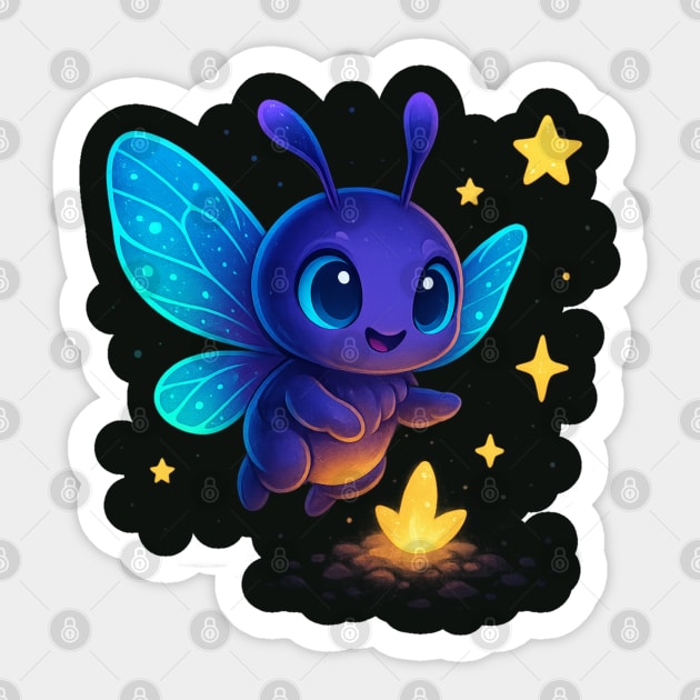 Cute Glowing Bug with Magic Sprout • Whimsical Fantasy Art Sticker by Anne Lee